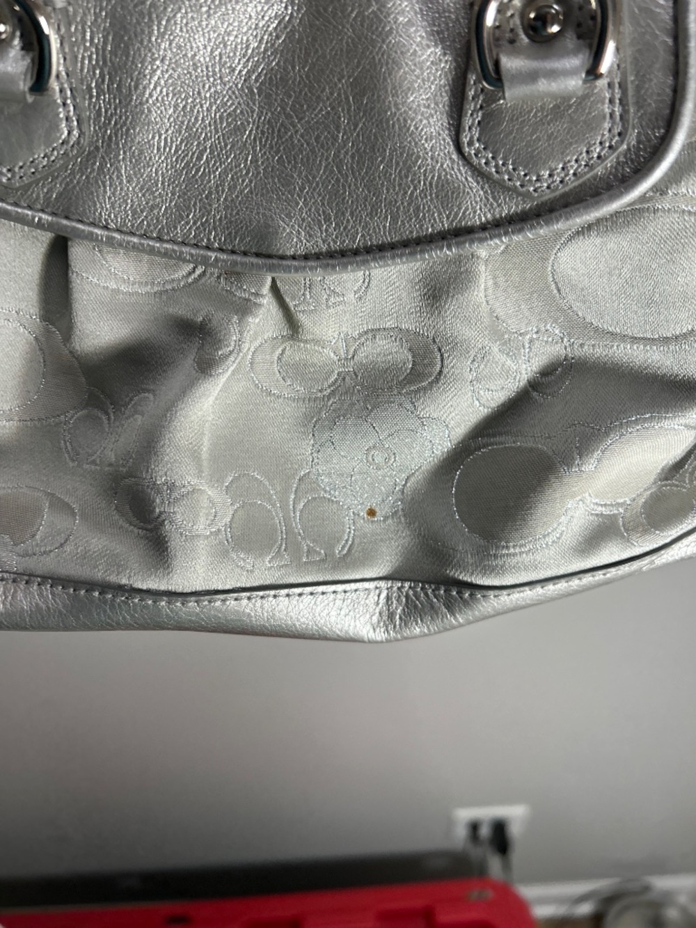 Coach Ashley Signature Lurex Carryall Garden Silver Gray Butterfly F19970 - Picture 3 of 11